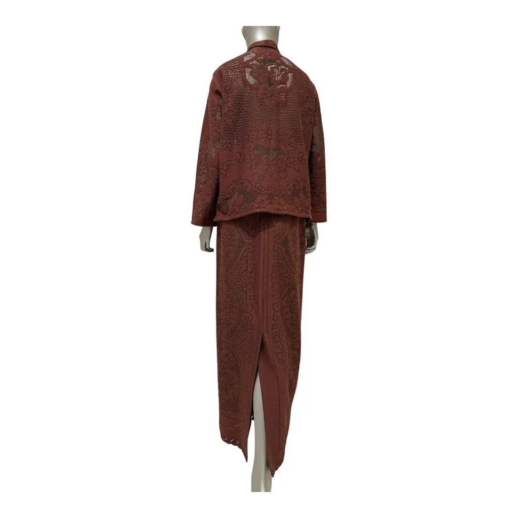 Valentino NWT Valentino Brown Laser-Cut Leather Two-Piece Set IT40 pre-owned Brown Leather Never worn, with tag - Inside View