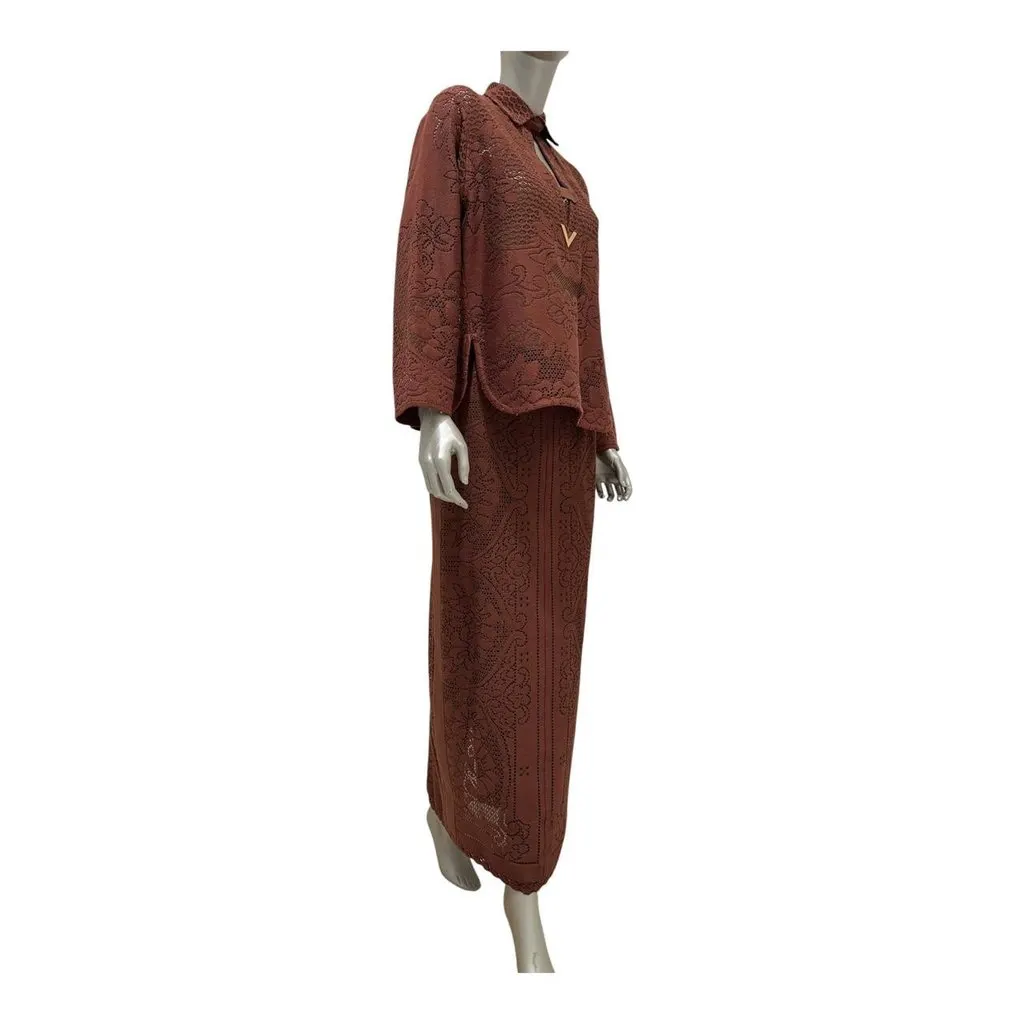 Valentino NWT Valentino Brown Laser-Cut Leather Two-Piece Set IT40 pre-owned Brown Leather Never worn, with tag - Model View