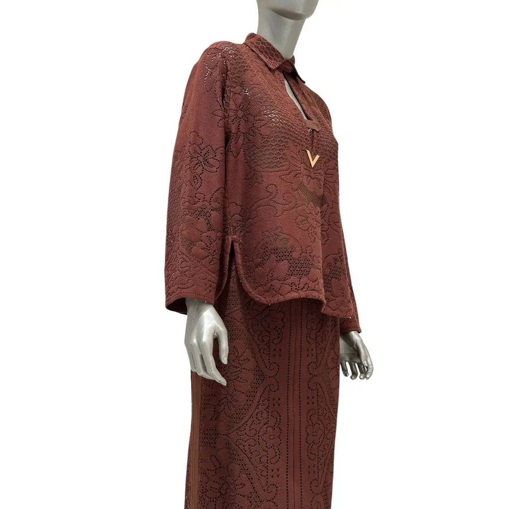 Valentino NWT Valentino Brown Laser-Cut Leather Two-Piece Set IT40 pre-owned Brown Leather Never worn, with tag - Box View