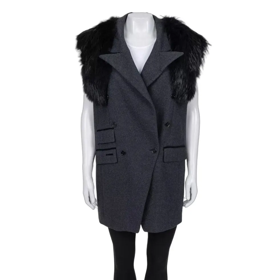 Dolce & Gabbana Gray Wool & Faux Fur Double-Breasted Vest Sz.40 pre-owned Grey Wool Good - Front View