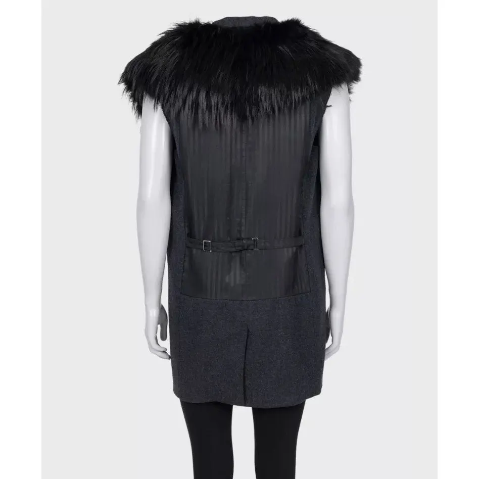 Dolce & Gabbana Gray Wool & Faux Fur Double-Breasted Vest Sz.40 pre-owned Grey Wool Good - Inside View