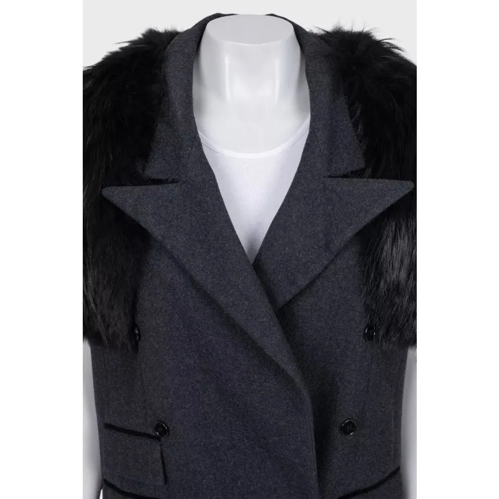 Dolce & Gabbana Gray Wool & Faux Fur Double-Breasted Vest Sz.40 pre-owned Grey Wool Good - Model View