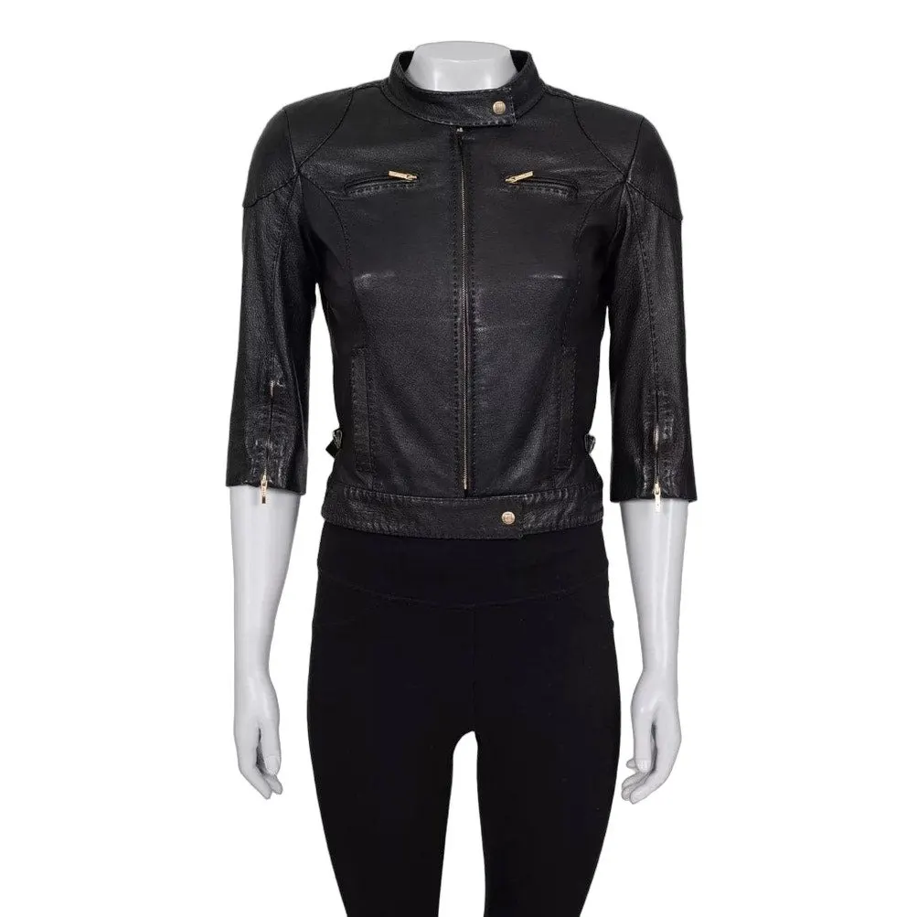 Fendi Black Leather Cropped Sleeve Jacket sz.40 pre-owned Black Leather Good - Front View