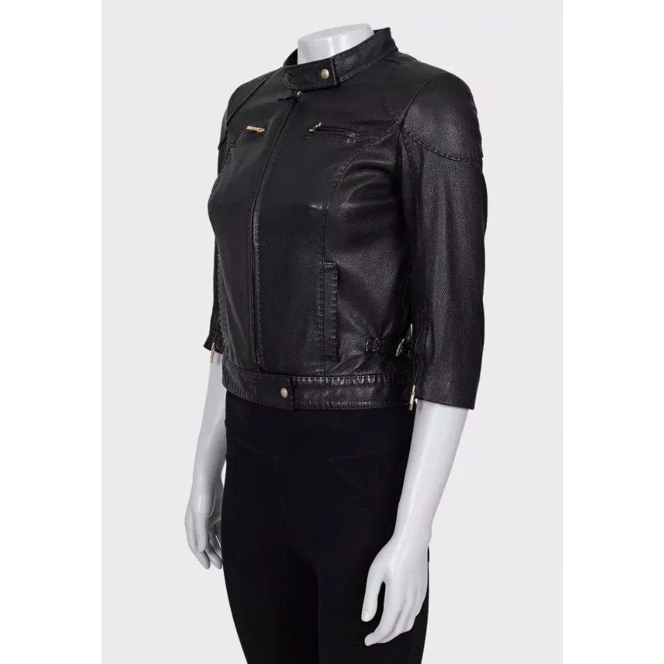 Fendi Black Leather Cropped Sleeve Jacket sz.40 pre-owned Black Leather Good - Back View