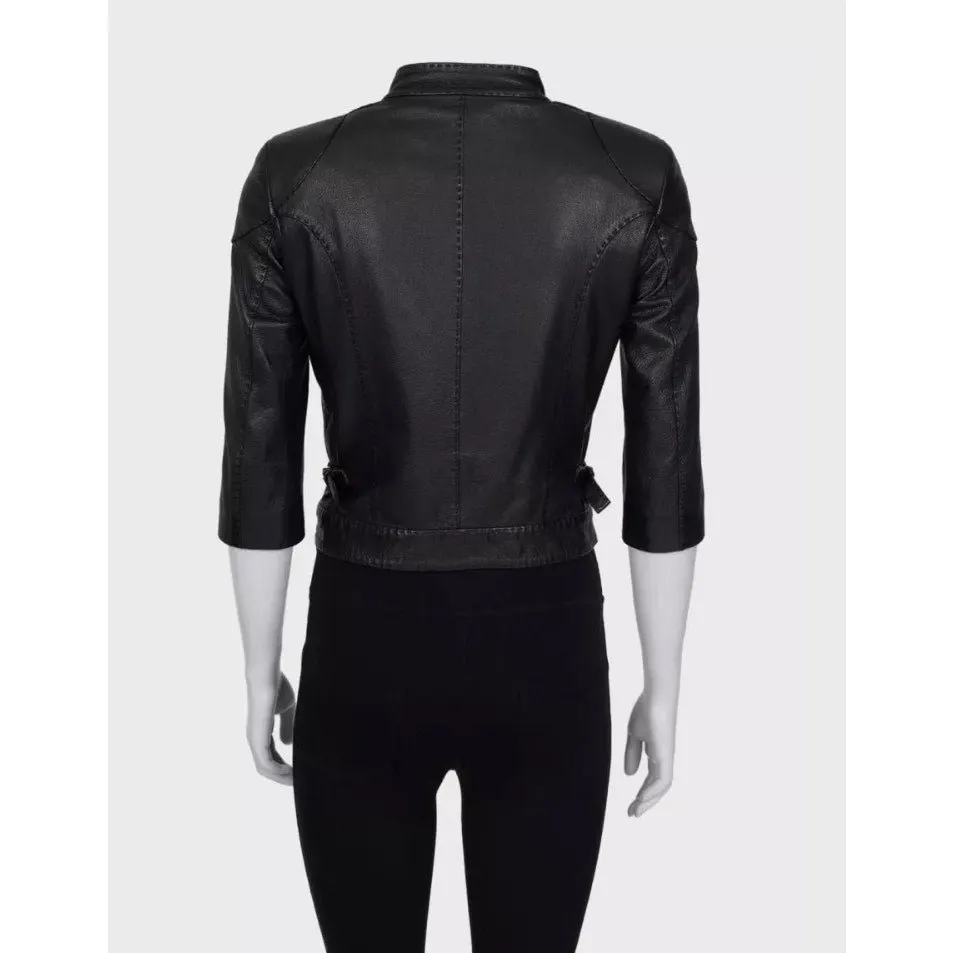 Fendi Black Leather Cropped Sleeve Jacket sz.40 pre-owned Black Leather Good - Inside View