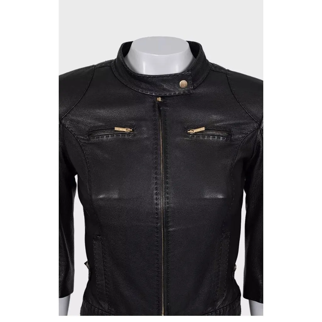 Fendi Black Leather Cropped Sleeve Jacket sz.40 pre-owned Black Leather Good - Model View