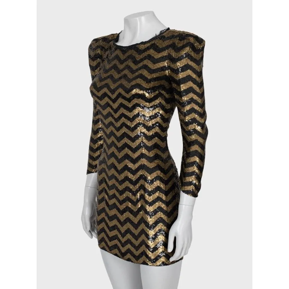Balmain Striped Sequin Silk Mini Dress - Size S pre-owned Gold Silk Good - Back View