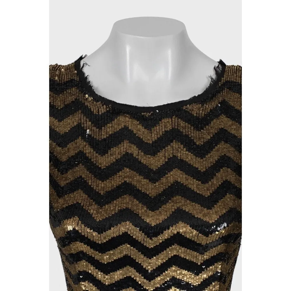 Balmain Striped Sequin Silk Mini Dress - Size S pre-owned Gold Silk Good - Model View