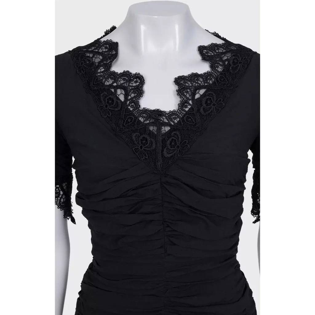Dolce & Gabbana NWOT Dolce & Gabbana Black Draped Lace Dress - Size S pre-owned Black Lace Never worn - Model View