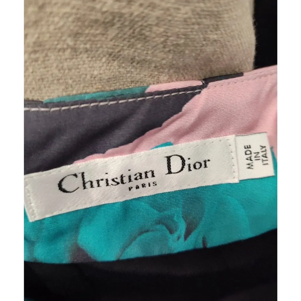 Dior NWOT Christian Dior Silk Floral Print Skirt FR38 M Pre-owned Silver Silk Never worn - Box View