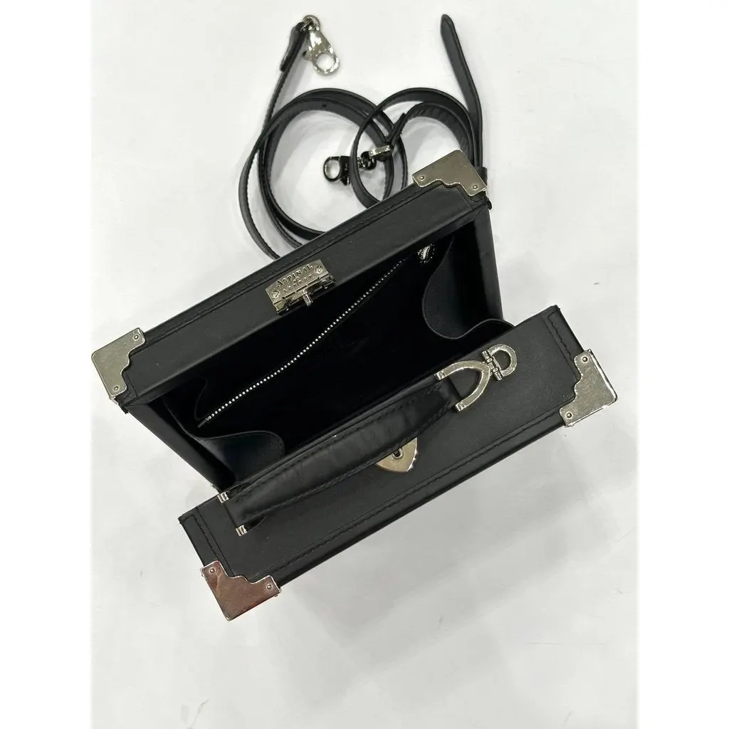 Aspinal of London Black Leather Mini Trunk Bag pre-owned Black Leather Good - Back View