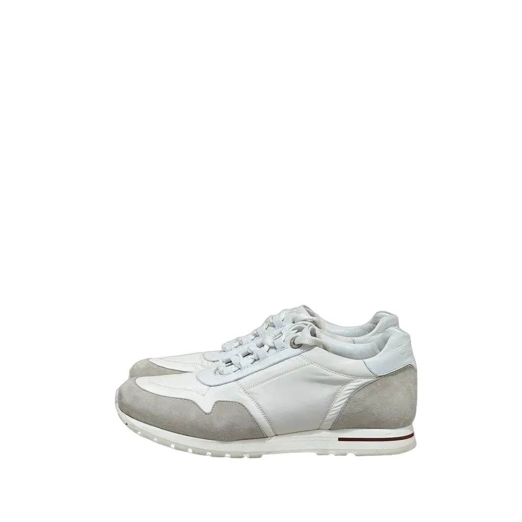 Loro Piana White & Grey Suede Leather Sneakers sz.37.5 Pre-owned White Suede Good - Front View