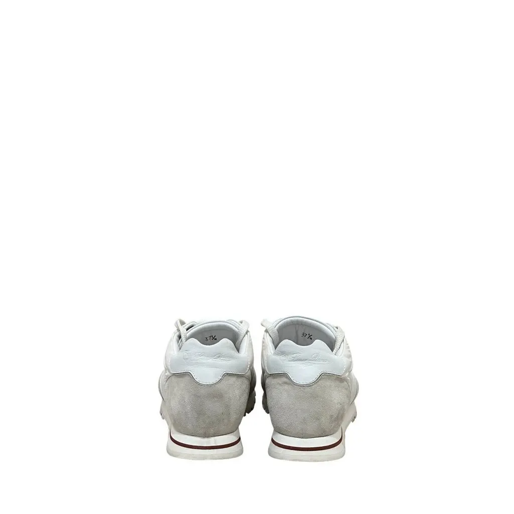 Loro Piana White & Grey Suede Leather Sneakers sz.37.5 Pre-owned White Suede Good - Model View