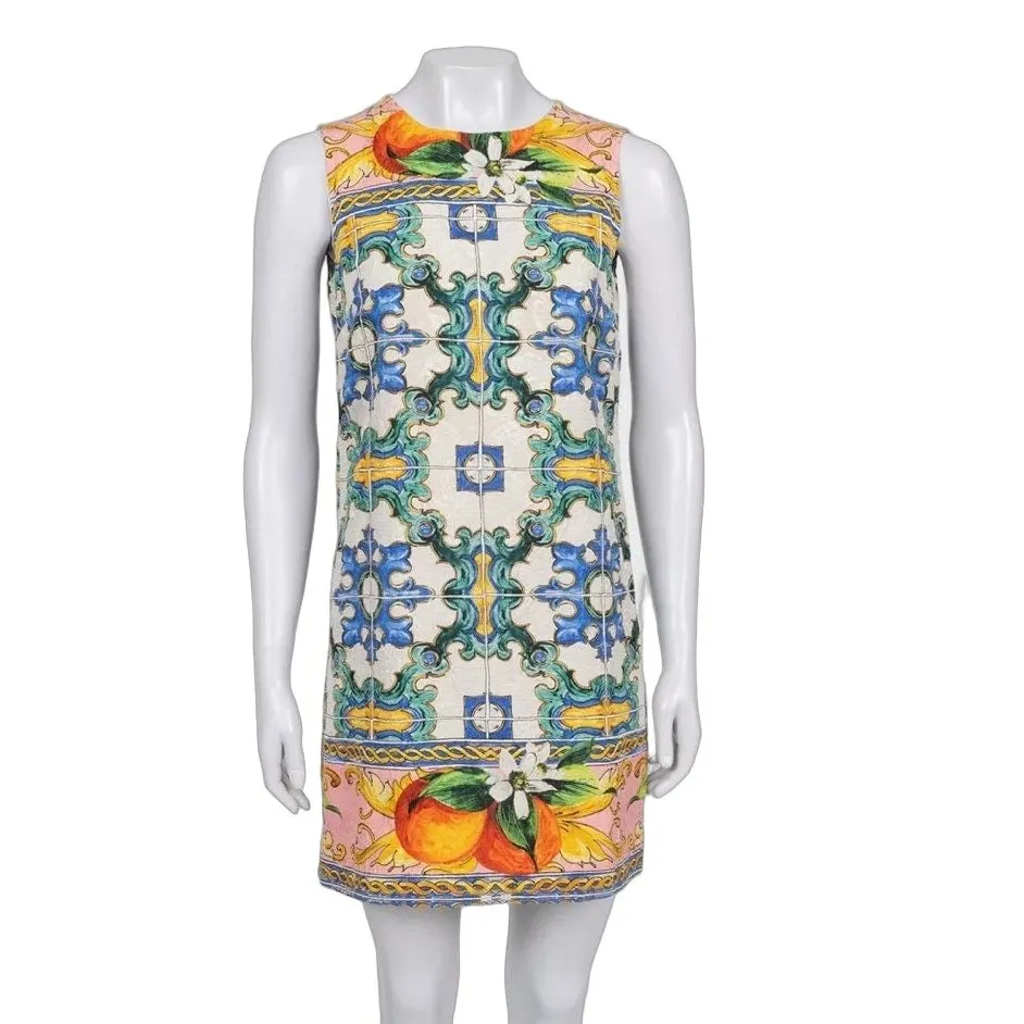 Dolce & Gabbana Vibrant Printed Cotton Silk Dress XXS pre-owned MultiColor Cotton Good - Front View