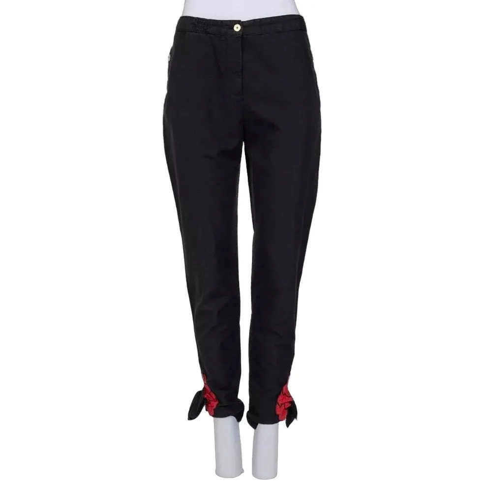 Saint Laurent YSL Vintage Black Cotton-Silk Trousers Sz. 38 Pre-owned Black Cotton Good - Front View
