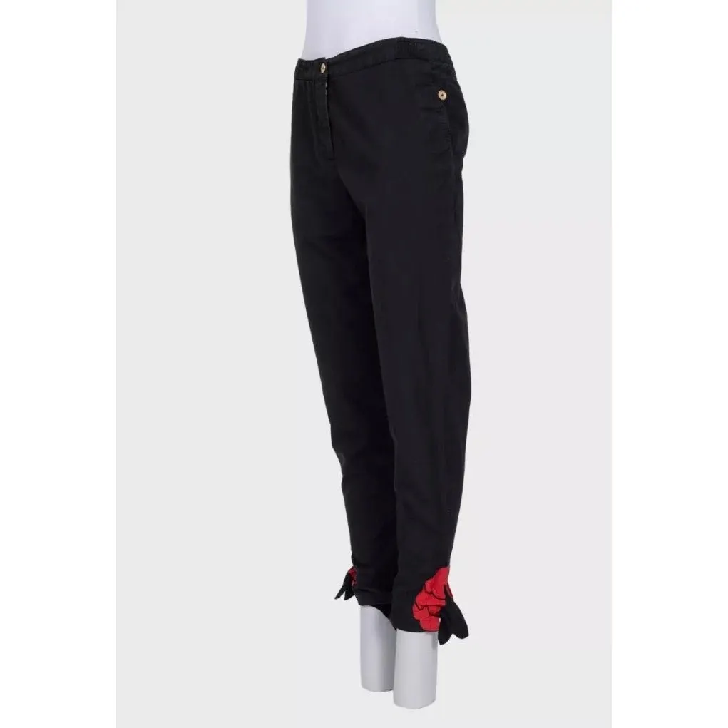 Saint Laurent YSL Vintage Black Cotton-Silk Trousers Sz. 38 Pre-owned Black Cotton Good - Back View