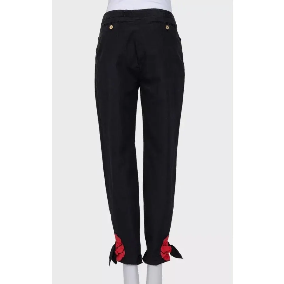 Saint Laurent YSL Vintage Black Cotton-Silk Trousers Sz. 38 Pre-owned Black Cotton Good - Inside View