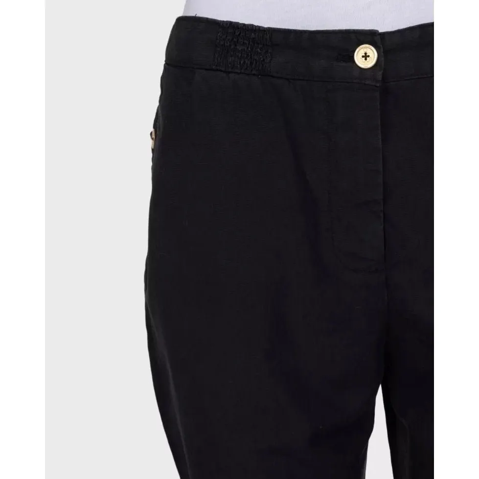 Saint Laurent YSL Vintage Black Cotton-Silk Trousers Sz. 38 Pre-owned Black Cotton Good - Model View