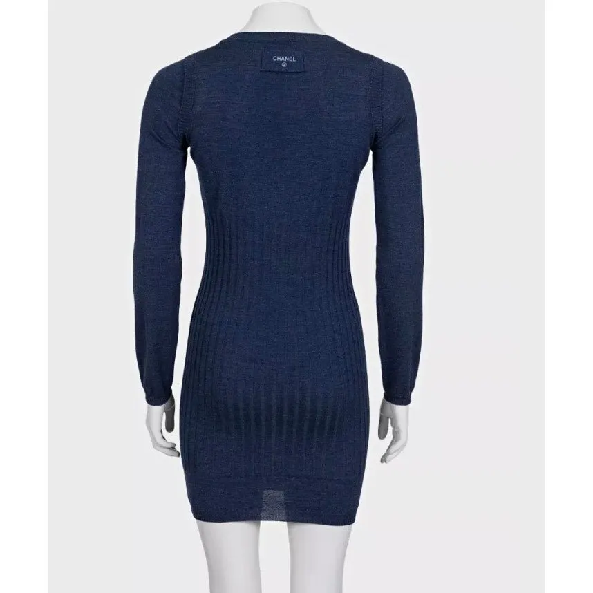 Chanel Fitted Wool & Silk Dress Sz.36 Pre-owned Blue Wool Good - Inside View