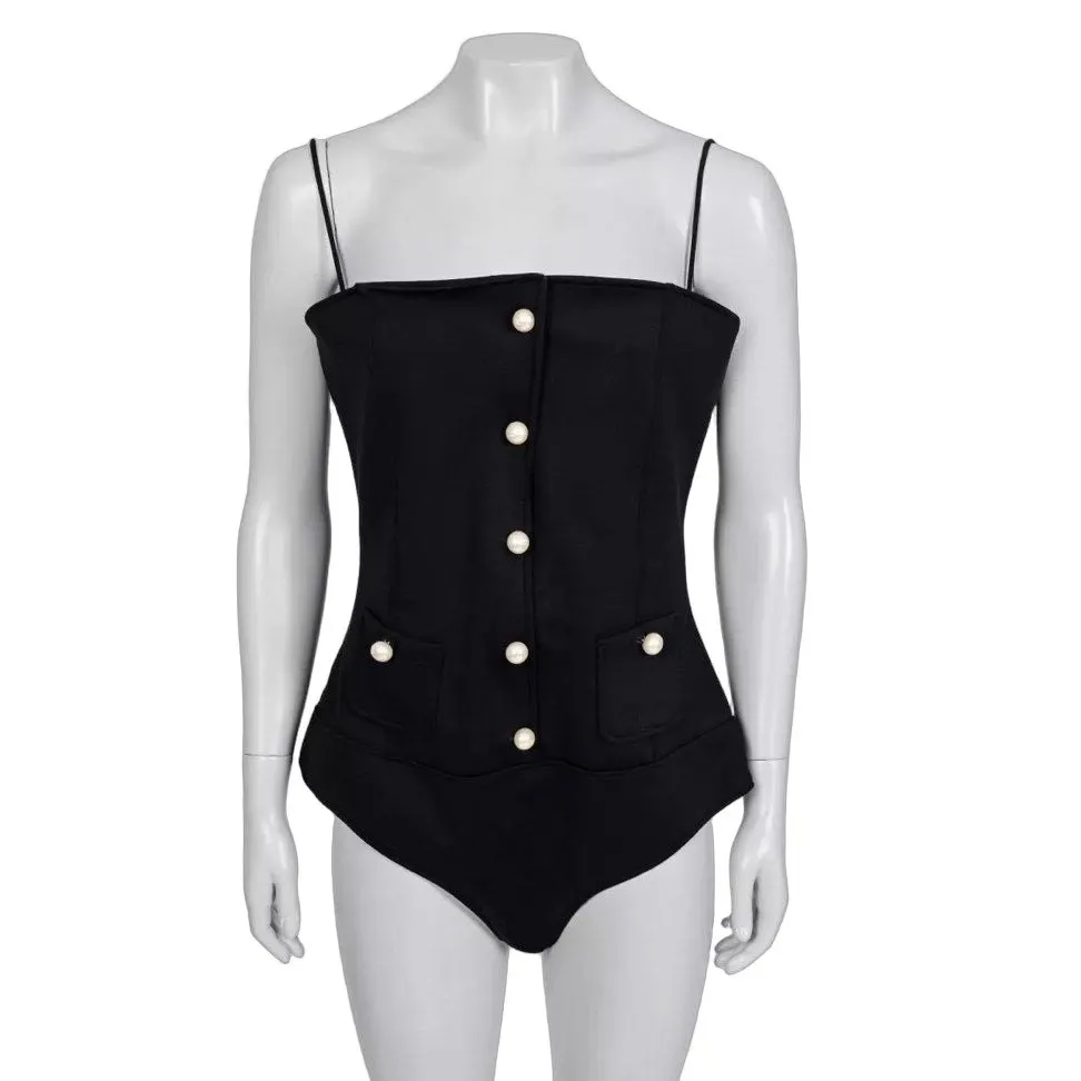 Chanel Black Body with Signature Buttons – Size FR40 / L pre-owned Black Silk Good - Front View