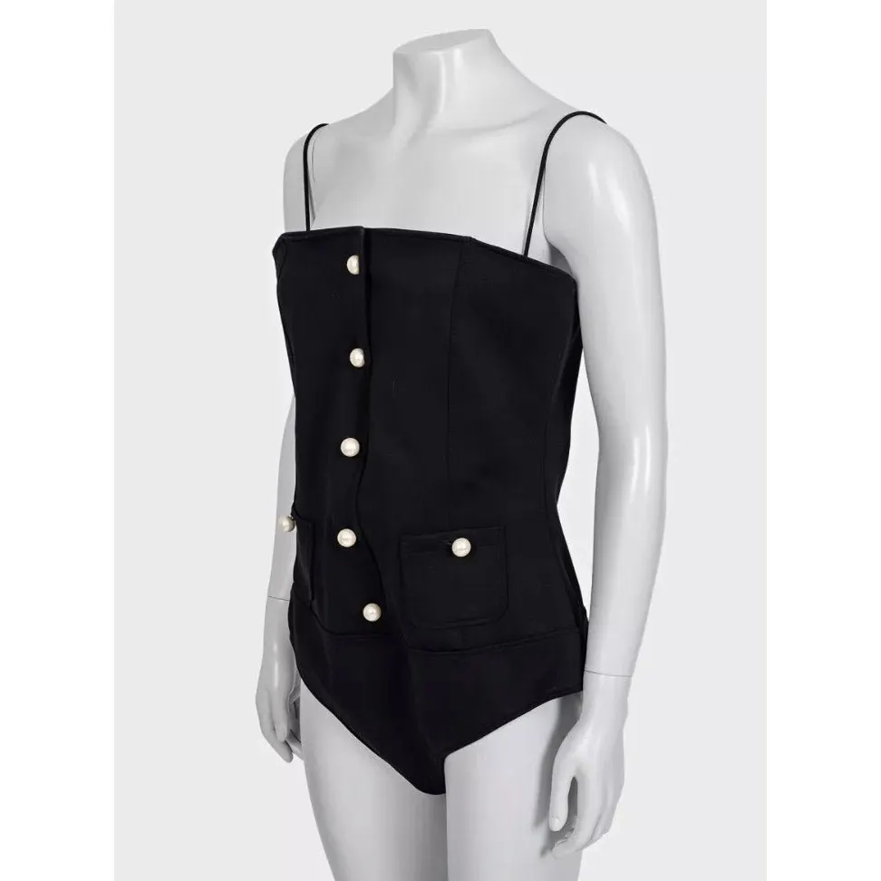 Chanel Black Body with Signature Buttons – Size FR40 / L pre-owned Black Silk Good - Back View