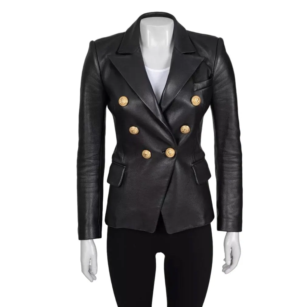 Balmain Luxurious Black Lamb Leather Jacket - Size FR34/XS Pre-owned Black Leather Good - Front View