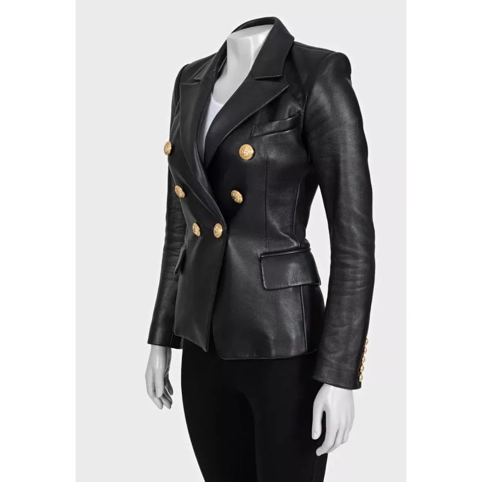 Balmain Luxurious Black Lamb Leather Jacket - Size FR34/XS Pre-owned Black Leather Good - Back View