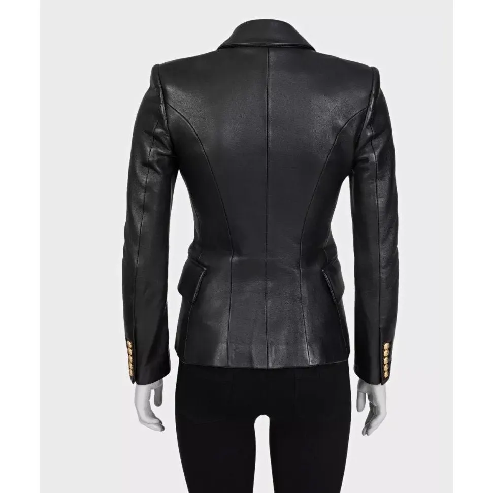 Balmain Luxurious Black Lamb Leather Jacket - Size FR34/XS Pre-owned Black Leather Good - Inside View