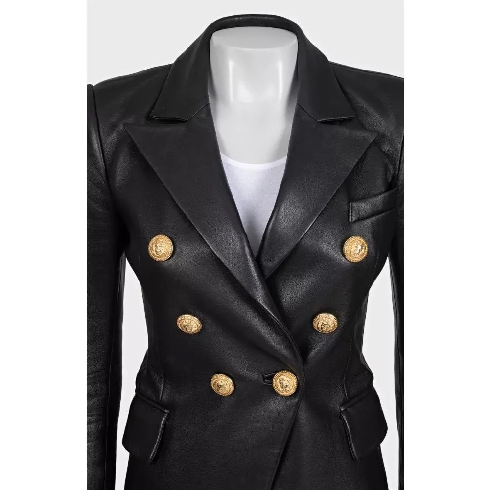 Balmain Luxurious Black Lamb Leather Jacket - Size FR34/XS Pre-owned Black Leather Good - Model View