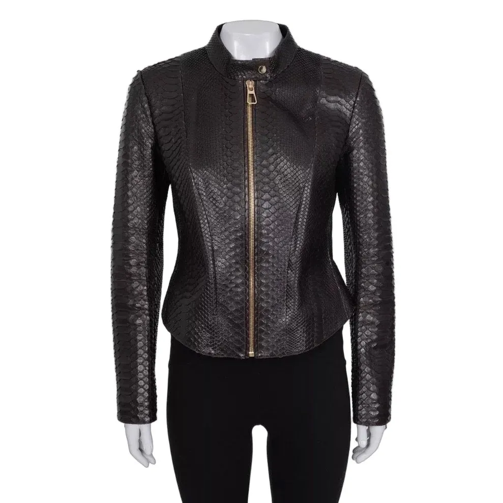 Alberta Ferretti NWOT Alberta Ferretti Cropped Lambskin Leather Jacket IT44/S Brown Leather Never worn - Front View
