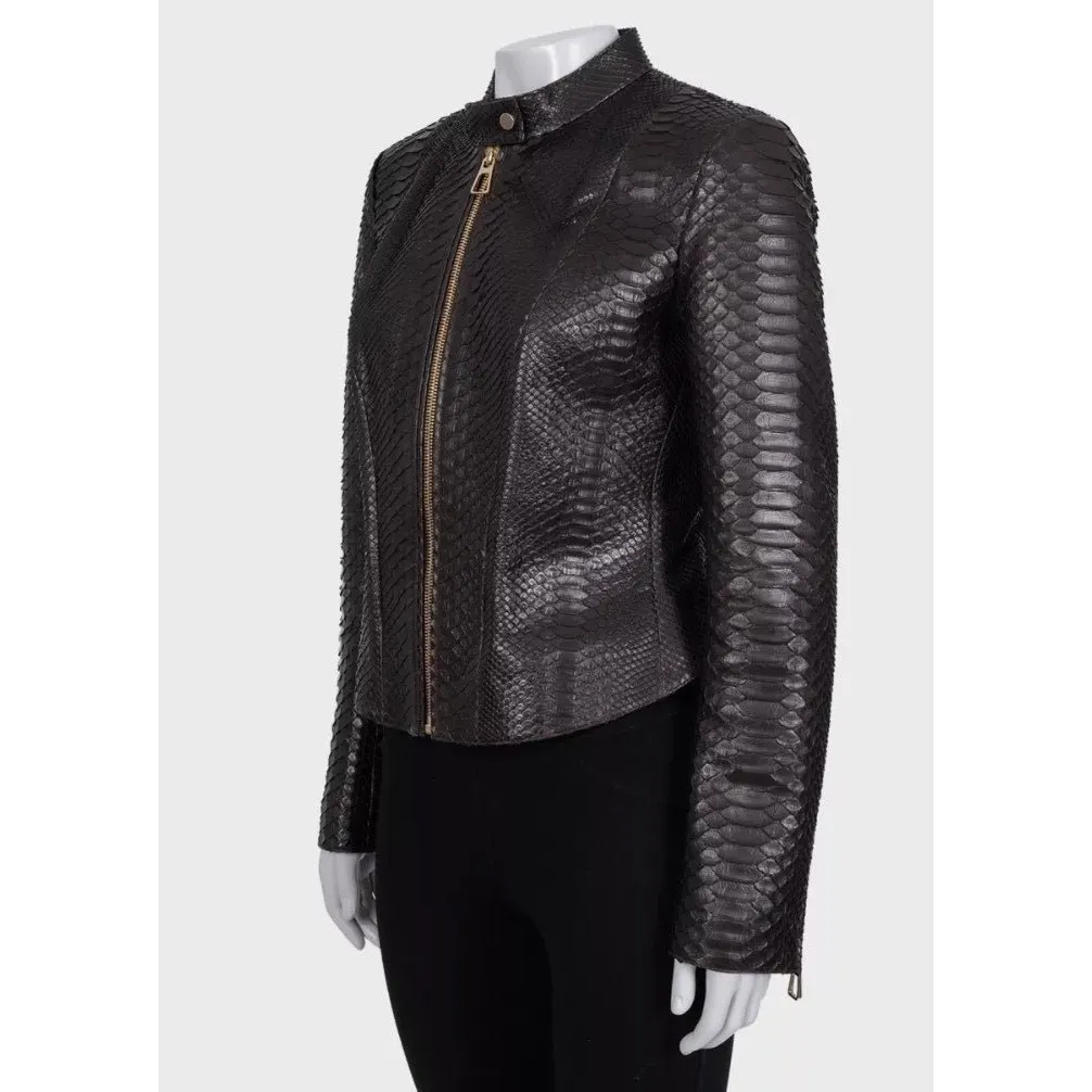 Alberta Ferretti NWOT Alberta Ferretti Cropped Lambskin Leather Jacket IT44/S Brown Leather Never worn - Back View