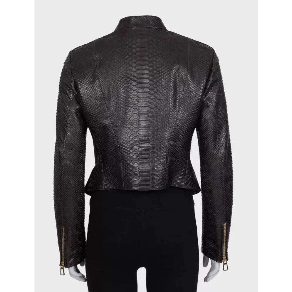 Alberta Ferretti NWOT Alberta Ferretti Cropped Lambskin Leather Jacket IT44/S Brown Leather Never worn - Inside View