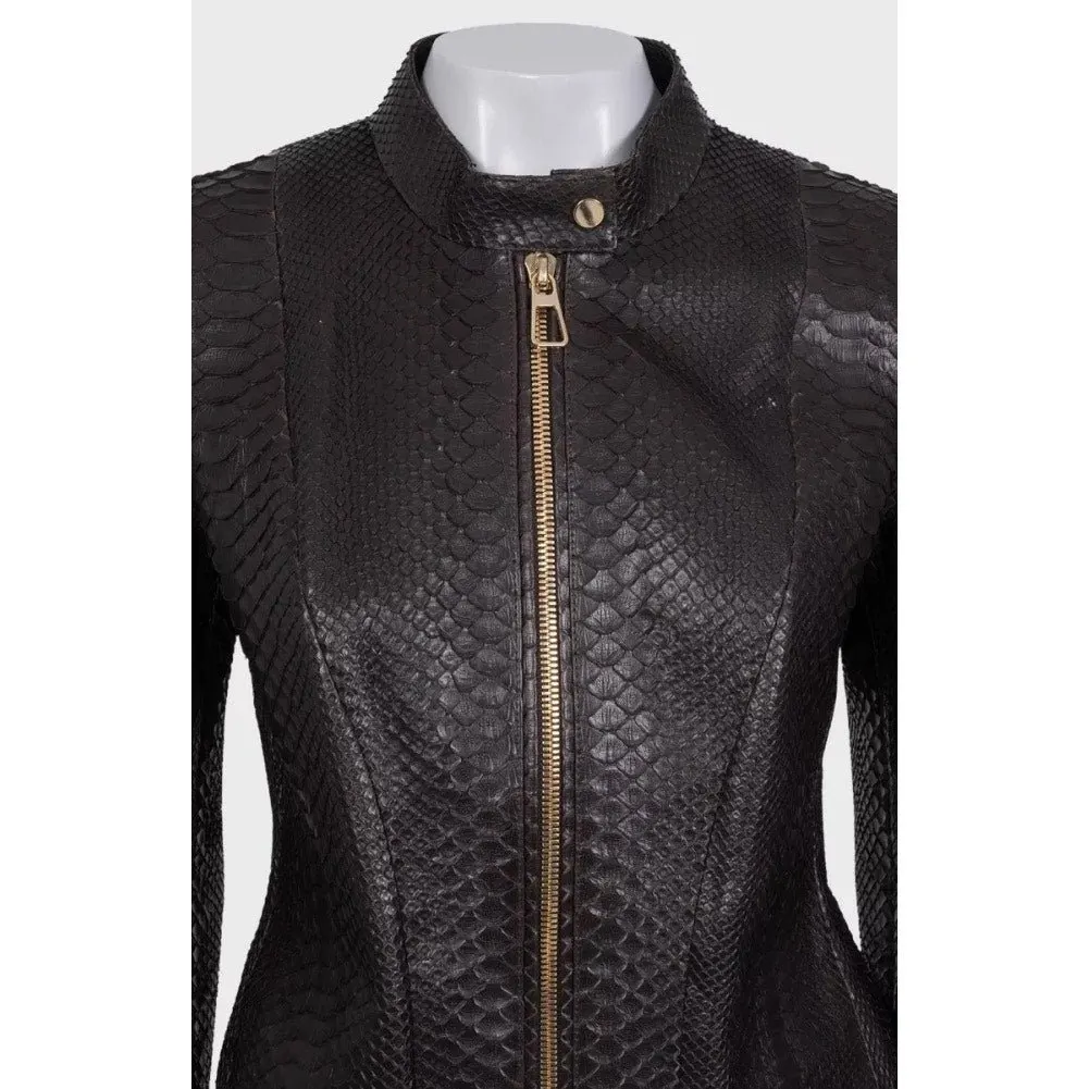 Alberta Ferretti NWOT Alberta Ferretti Cropped Lambskin Leather Jacket IT44/S Brown Leather Never worn - Model View