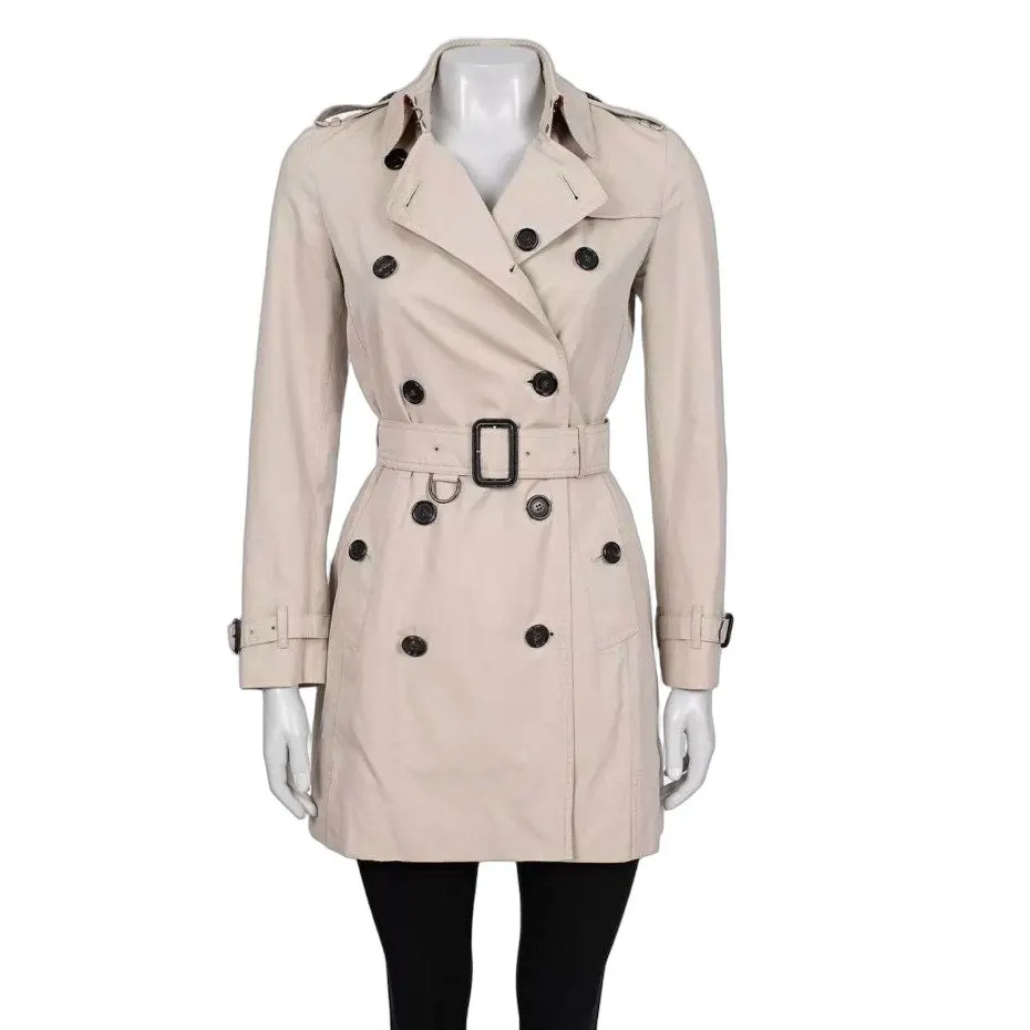 Burberry Beige Cropped Trench Coat with Belt EU32/XXS Pre-owned Beige Cotton Good - Front View