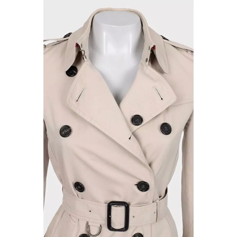 Burberry Beige Cropped Trench Coat with Belt EU32/XXS Pre-owned Beige Cotton Good - Model View