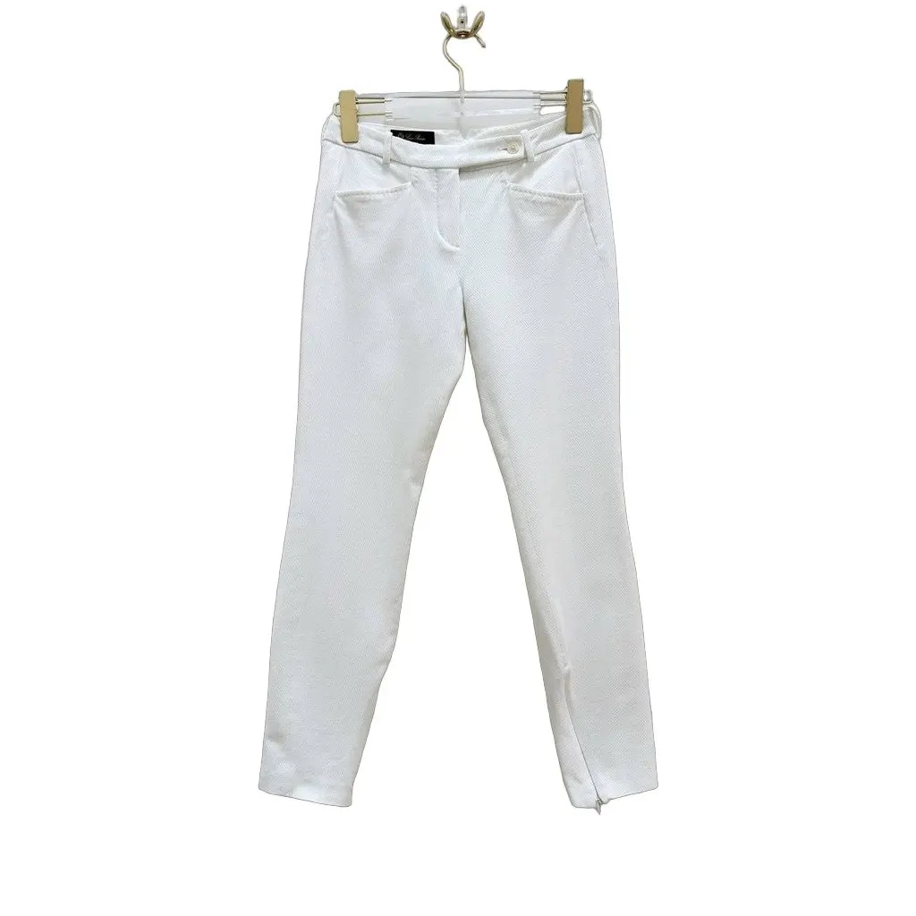 Loro Piana White Cotton Elastane Tailored Straight-Leg Pants Sz.38 pre-owned White Cotton Good - Front View