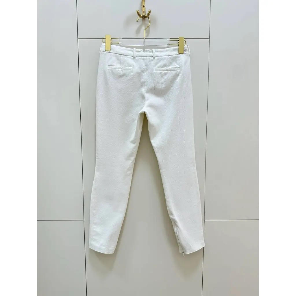 Loro Piana White Cotton Elastane Tailored Straight-Leg Pants Sz.38 pre-owned White Cotton Good - Back View