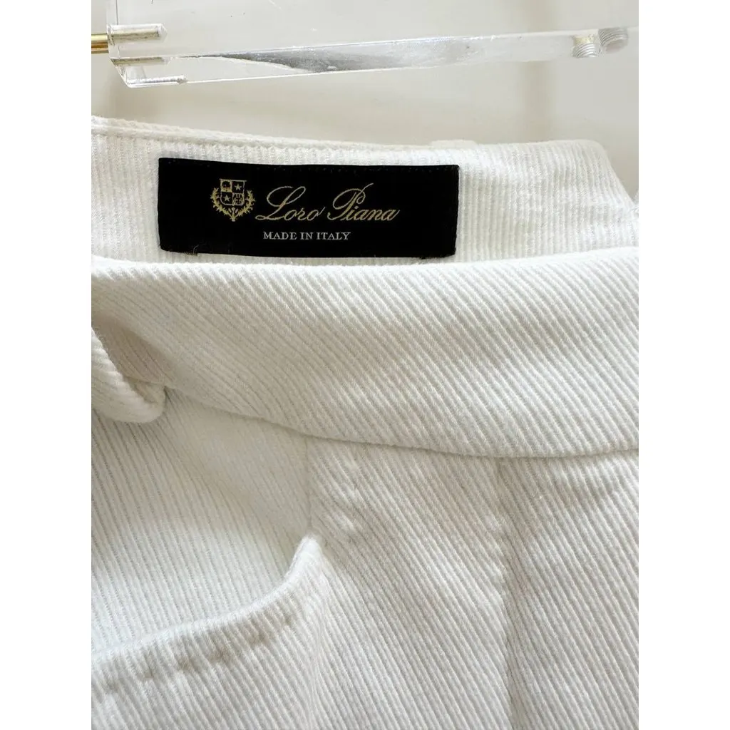 Loro Piana White Cotton Elastane Tailored Straight-Leg Pants Sz.38 pre-owned White Cotton Good - Inside View
