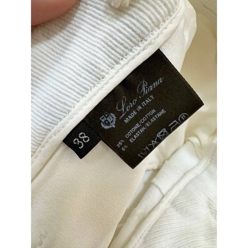Loro Piana White Cotton Elastane Tailored Straight-Leg Pants Sz.38 pre-owned White Cotton Good - Model View