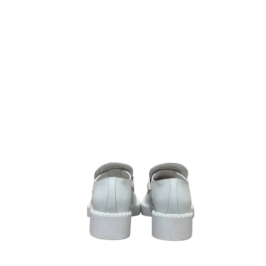 Prada Prada White Leather Platform Oxfords - Women's Size 38.5 pre-owned White Leather Good - Inside View