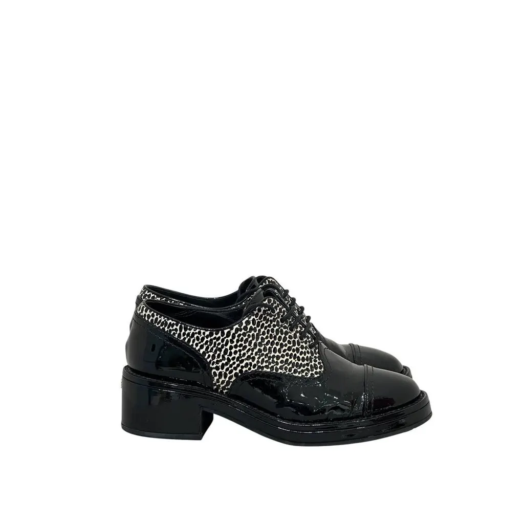 Chanel Leopard Print Patent Leather Heeled Derby EU 38 Pre-owned Black Leather Good - Back View