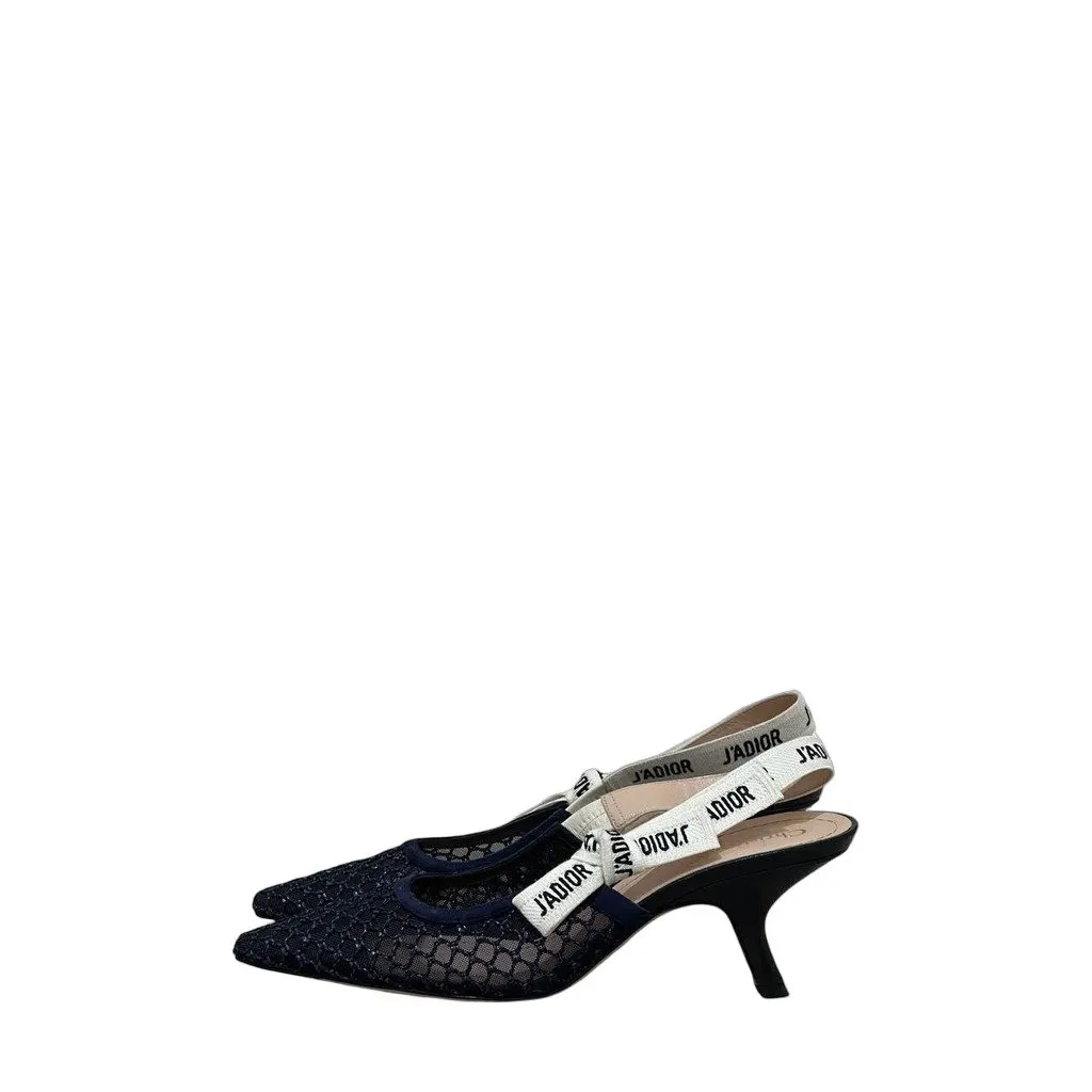 Dior Christian Dior J'Adior Black & Beige Mesh Slingback Pumps Sz.38 Pre-owned Black Leather Good - Front View