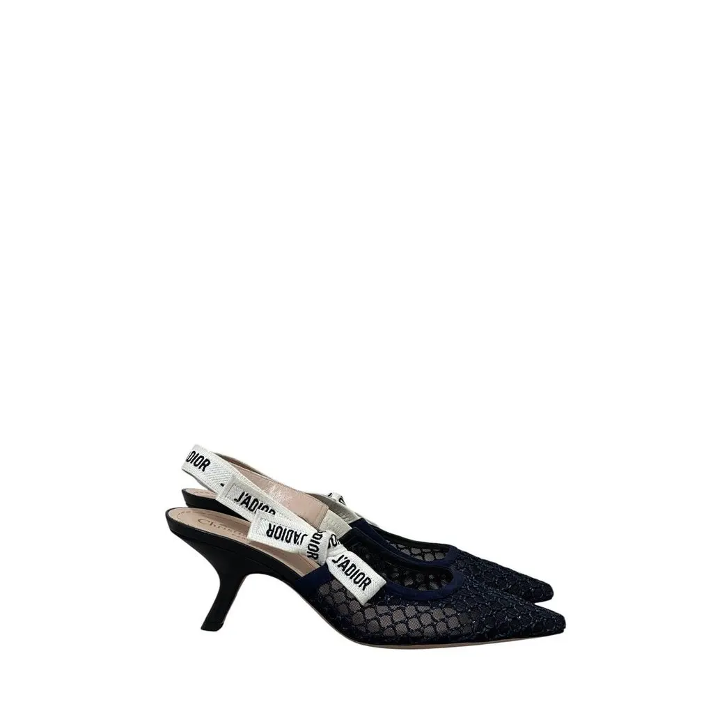 Dior Christian Dior J'Adior  Black & Beige Mesh Slingback Pumps Sz.38 Pre-owned Black Leather Good - Back View