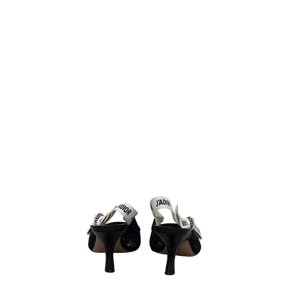 Dior Christian Dior J'Adior  Black & Beige Mesh Slingback Pumps Sz.38 Pre-owned Black Leather Good - Model View