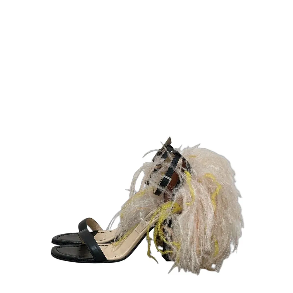 Emilio Pucci Feathered Strap High Block Heel Sandals sz. 39 Pre-owned Red Leather Good - Front View