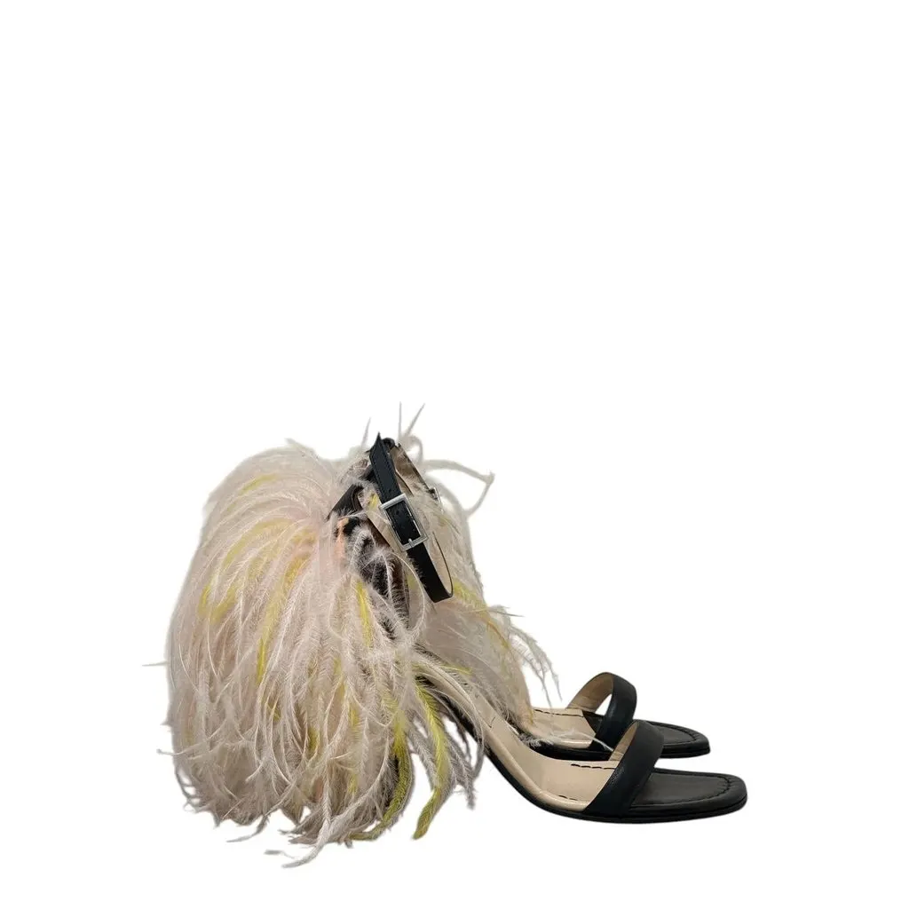 Emilio Pucci Feathered Strap High Block Heel Sandals sz. 39 Pre-owned Red Leather Good - Back View