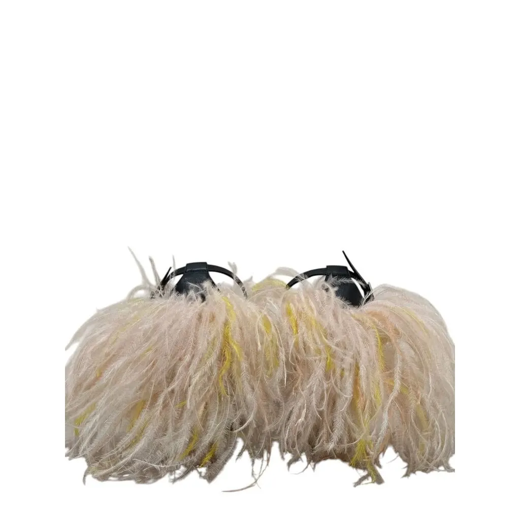 Emilio Pucci Feathered Strap High Block Heel Sandals sz. 39 Pre-owned Red Leather Good - Model View