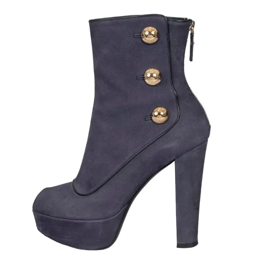 Louis Vuitton Louis Vuitton Grey Suede Open-Toe Booties EU 38 pre-owned Grey Suede Good - Front View