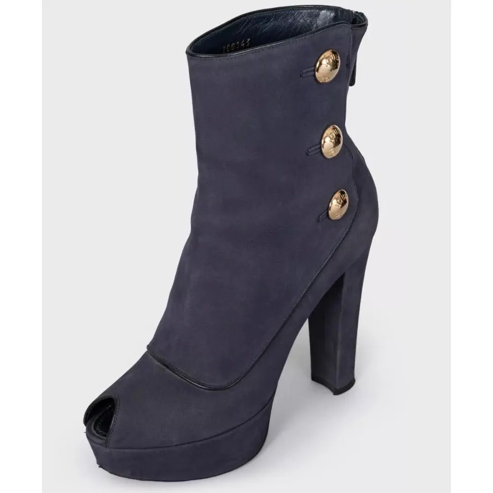 Louis Vuitton Louis Vuitton Grey Suede Open-Toe Booties EU 38 pre-owned Grey Suede Good - Inside View