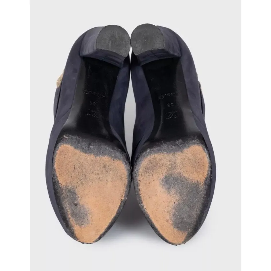 Louis Vuitton Louis Vuitton Grey Suede Open-Toe Booties EU 38 pre-owned Grey Suede Good - Box View